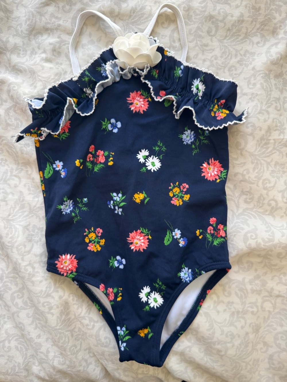 Janie and Jack Navy Floral Ruffle One-Piece Swimsuit